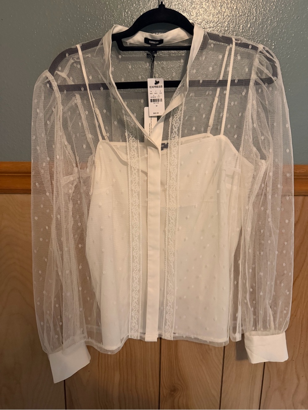Express White Sheer Swiss Dot Blouse with Cami